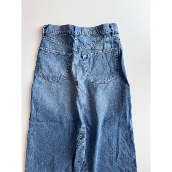 GAP Medium Indigo Wash Stretch Denim Fluted A-Line Maxi Skirt, Size 27/4 - Picture 7 of 12